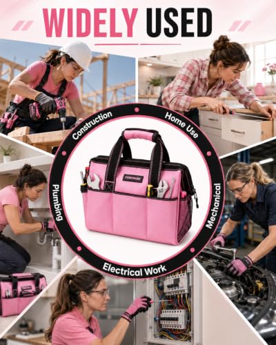 13-Inch Tool Bag for Women, Pink Soft Storage Bag with Inside Pockets - color: Pink