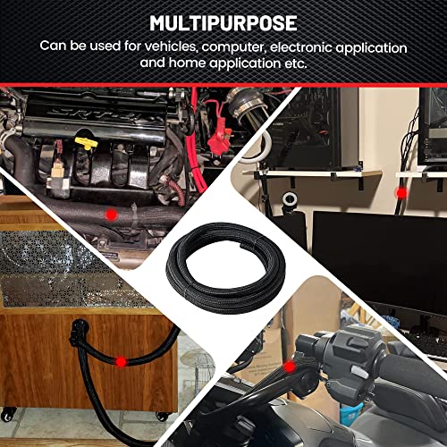 RED WOLF Cable Sleeves Cord Management Braided Wire Loom Split Sleeving 3/8 Inch x 10 FT Protector Wiring Cable Cover Flexible Self-Wrap for Automotive Home Office Anti-Scratch High-Temperature Black - size: 3/8" x 10FT