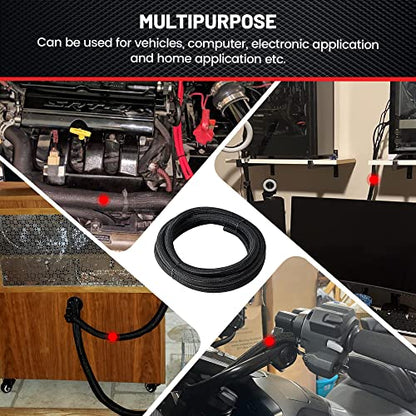 RED WOLF Cable Sleeves Cord Management Braided Wire Loom Split Sleeving 3/8 Inch x 10 FT Protector Wiring Cable Cover Flexible Self-Wrap for Automotive Home Office Anti-Scratch High-Temperature Black - size: 3/8" x 10FT