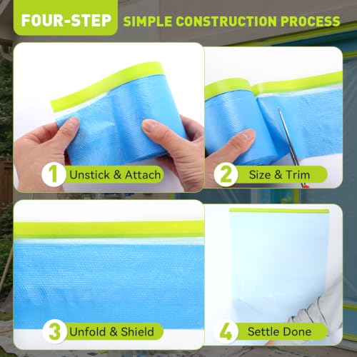 VOISEN 3 Rolls Pre-Taped Masking Film for Painting-22 x 66',Painters Plastic Sheeting with Widened Automotive Masking Tape, Plastic Tarp for Painting, Film for Car, Wall Protection - color: 3 Rolls