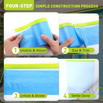 VOISEN 3 Rolls Pre-Taped Masking Film for Painting-22 x 66',Painters Plastic Sheeting with Widened Automotive Masking Tape, Plastic Tarp for Painting, Film for Car, Wall Protection - color: 3 Rolls