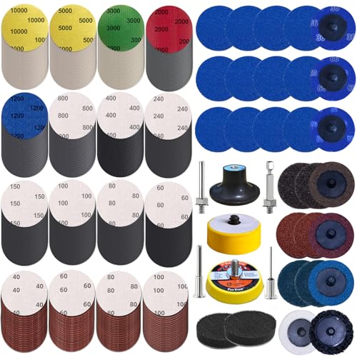 294 PCS 2 Inch Die Grinder Sanding Discs with 1/4" &1/8"Roll Lock , Compatible with Both Die Grinders and Power Drills for Surface Conditioning, Sanding & Polishing，Sanding Pads Includes 40-10000 Grit