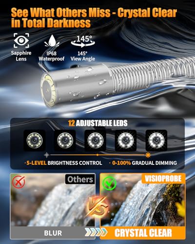 Sewer Camera 100ft w/ 23mm 1080P Probe, 8500mAh, 32GB Audio & Video Record