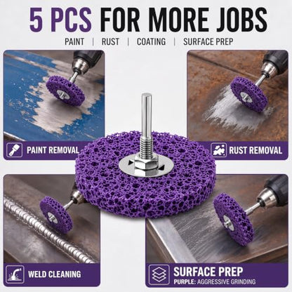 5 Pcs Paint Stripping Disc Drill Attachment 4" x 1/2", Purple - color: Purple