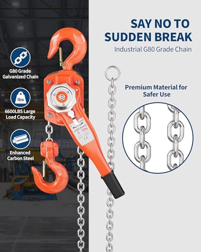 3 Ton Lever Chain Hoist, 6600 Lbs 20 ft Manual Ratchet Come Along - size: 3 Ton 20 FT