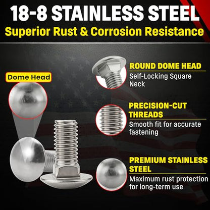 Chenango Supply 1/2-13 x 1-1/4" Stainless Carriage Bolts - size: 1/2-13 x 1-1/4"