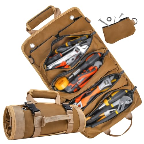 Tool Bag, Tool Bags for Men, Heavy Duty Tool Organizer, Portable Roll Up Tool Bag Gifts For Him, Mechanic, Electrician and Hobbyist, Car Tool Roll Organizer - Khaki - color: Khaki