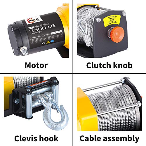 RUGCEL WINCH 3500lb. ATV/UTV Electric Winch,with Roller Fairlead, Mount Plate