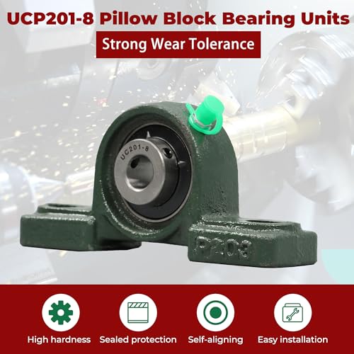 findmall UCP201-8 Pillow Block Bearing Units - 1/2" Bore Self-Aligning Cast Iron Bearings, Industrial Mounted Units 10Pcs