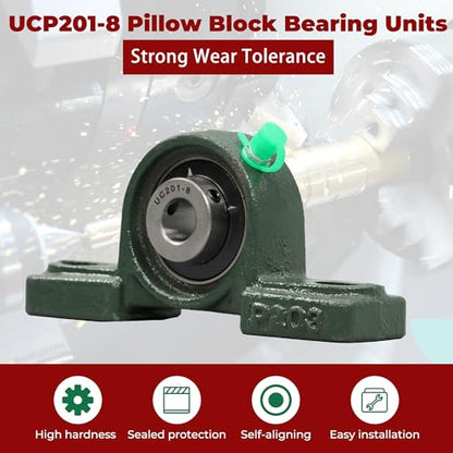 findmall UCP201-8 Pillow Block Bearing Units - 1/2" Bore Self-Aligning Cast Iron Bearings, Industrial Mounted Units 10Pcs