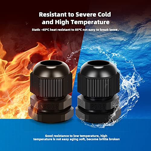 Cable Gland 20 Pack Plastic Waterproof Adjustable Connector 6-12mm PG13.5 Strain Relief Cord Connectors Joints Nylon with Gaskets - size: PG13.5(20-pack)