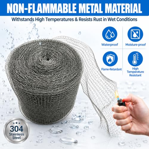304 Stainless Steel Mesh Roll 5in x 100ft, Wire Mesh for Mice Control - size: 5" x 100FT