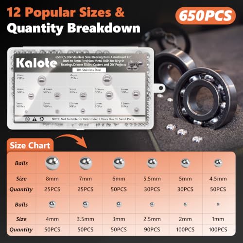 650 Pcs 304 Stainless Steel Bearing Balls Kit, 1mm-8mm Sizes - size: 650PCS 1mm-8mm