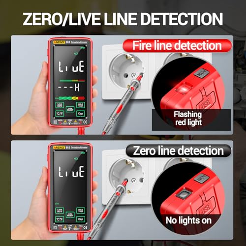 Smart Multimeter, Digital Multimeter Tester with Touch Screen 6000 Counts Auto Ranging Rechargeable A Reverse Display NCV Tester with Flashlight for Electricians, DIY (Red) - color: Red
