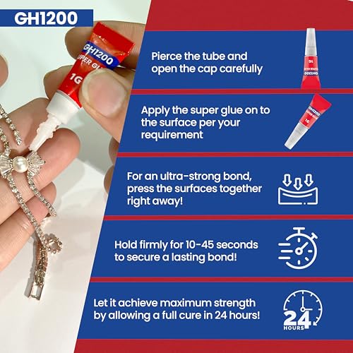 GH1200-1 Gram (Pack of 48) Single-Use Super Glue All Purpose, Super Fast, Thick & Strong Adhesive Superglue, Cyanoacrylate Glue for Hard Plastics, DIY Craft, Ceramics, Frame, Leather, Metal Etc - style: 1 Gram x 48 PCs Super Glue