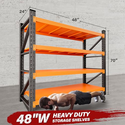 48" Wide Heavy Duty Garage Shelving Units,3000LBS Deep Storage Shelves,Orange Metal Garage Shelves,Large Storage Rack,Steel Shelf,Industrial Shelving for Shop,Warehouse,Basement,48" W x 24" D x 70" H - color: Black Orange, size: 48"Wx24"Dx70"H