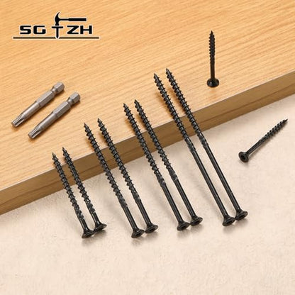 #8 x 1-1/4" Deck Screws (398Pcs) 2lb. Carbon Steel, Black, Flat Head, Rust Resistant epoxy Coated, with T25 Star Bit - color: Black, size: #8 x 1-1/4"