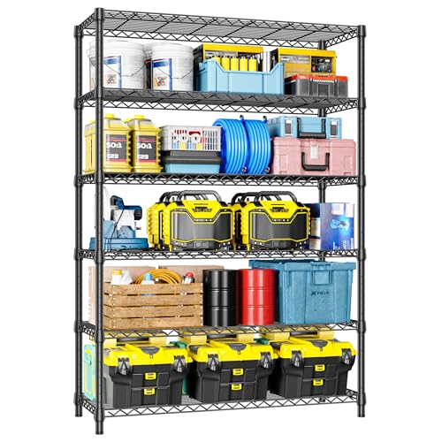 IZEUK 6-Tier Heavy Duty Metal Wire Shelving Unit, Adjustable Storage Rack Organizer for Garage, Kitchen, Office, Basement, Warehouse (Black, 17.7" D x 47.2" W x 82.7" H) - color: Black, size: 6 Tier, 17.7" D x 47.2" W x 82.7" H