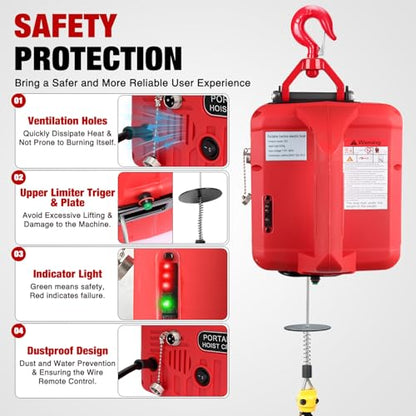 Nilight 3-in-1 Electric Hoist Winch, 660LBS 1500W Portable Power Winch Crane with Manual Wired Wireless Remote Control, 110V Electric Winch 33FT/Min Speed 39FT Height for Garage Warehouse Factory, Red - size: 660LBS Red