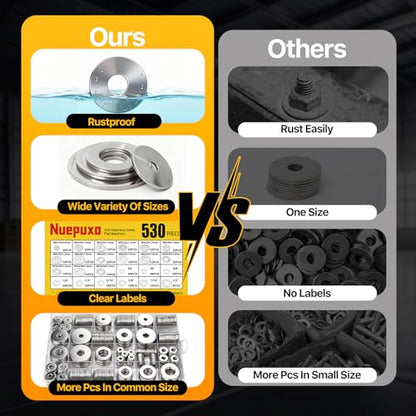 530PCS Flat Washers Assortment Kit, 304 Stainless Steel Washers - style: 530PCS (Metric+SAE)