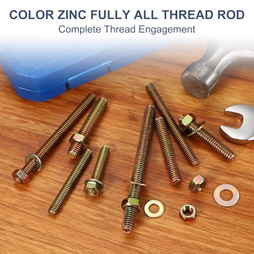 PATIKIL 1/4" x 1-3/4" Color Zinc Fully All Thread Rod, 8 Pcs Carbon Steel Long Threaded Screw Stud Bolts for Furniture Garden Mounting Assembly Fastening - size: 1/4" x 1-3/4"