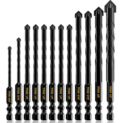 12Pcs Wide-Tip Masonry Drill Bit Set & Concrete Drill Bit Set, 5/32"-1/2" - size: 12 pcs 5/32"-1/2" Masonry Drill Bit Set