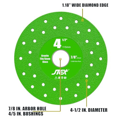 JTEX 4-1/2" Rock Slab Grinding Disc for Angle Grinder, 7/8" Arbor, Ultra-Thin Versatile for Rock, Tile, Marble, Granite, Porcelain, Masonry, Glass (3-Pack)