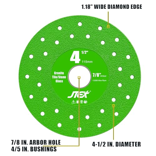 JTEX 4-1/2" Rock Slab Grinding Disc for Angle Grinder, 7/8" Arbor, Ultra-Thin Versatile for Rock, Tile, Marble, Granite, Porcelain, Masonry, Glass (3-Pack)