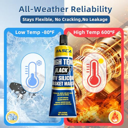 NASCA Black RTV Silicone Gasket Maker, High Temp Silicone Sealant, 3 oz