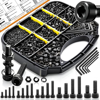 mankk 2000PCS Metric Screw Bolt Assortment Kit M2/M3/M4/M5/M6 Hex Socket Head Cap Bolts Nuts & Washers Set 12.9 Grade Alloy Steel Zinc Plated Metric Machine Screws - size: M2/M3/M4/M5/M6