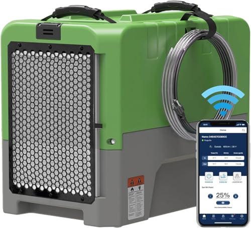 ALORAIR Smart WiFi LGR Commercial Dehumidifier 180 PPD (Saturation) with Hose, Industrial Dehumidifier with Pump, 6 Years Limited Warranty, cETL Listed, 85 PPD at AHAM, Flood Repair, Green - color: Grey and Green