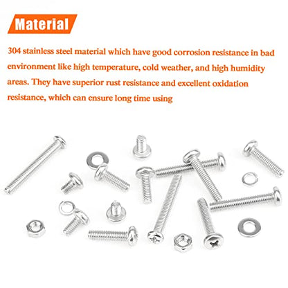 HELIFOUNER 370 Pieces M4 x 6mm /8mm /12mm /16mm /20mm/25mm /30mm, Phillips Pan Head Machine Screws, Metric Screws Bolts Washers Nuts Kit, 304 Stainless Steel - size: M4, style: Phillips Pan Head Machine Screws