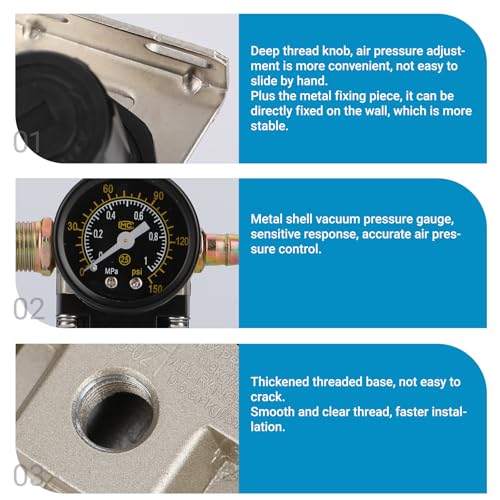 Stainless Steel Air Compressor Pressure Regulator Airtac AR2000 1/4'' PT with Bracket and Gauge 0-160 PSI Adjustable - style: Stainless Steel AR-2000