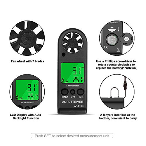 Anemometer Handheld, Air Flow Velocity Meter up to 67mph Light Weight 53g - color: 816B Pocket