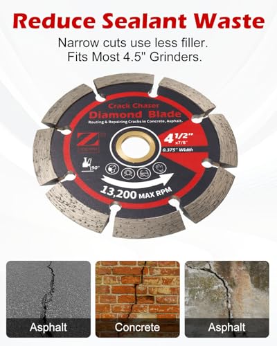 ZORUNNA Diamond Crack Chaser Blade for Concrete 4.5", 3/8" Wide, 7/8" Arbor - size: 4.5" × 3/8" × 7/8" Bore