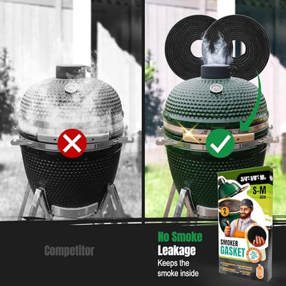 Gasket for Big Green Egg S-M - 2-Pack x 5 FT Smoker Gasket Seal - BGE Gasket 3/4" x 1/8" Felt - Compatible with Big Green Egg - Accessories & Parts for Grill by Smoker Chef - style: For S/M BGE 2-Pack