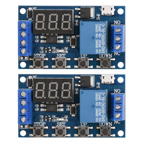 2pcs 5V Micro USB Timer Relay DC 6-30V Programmable Cycle Delay Timer Switch Module with Digital LED Display