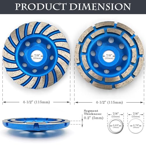 2Pcs Diamond Concrete Grinding Cup Wheels 115mm 4-1/2" Set (Double Row + Turbo Row Segment), Fits 7/8" Arbor for Angle Grinder, Shaping Cleaning Concrete Masonry Marble Granite Brick - style: 4.5" Turbo Row + Double Row