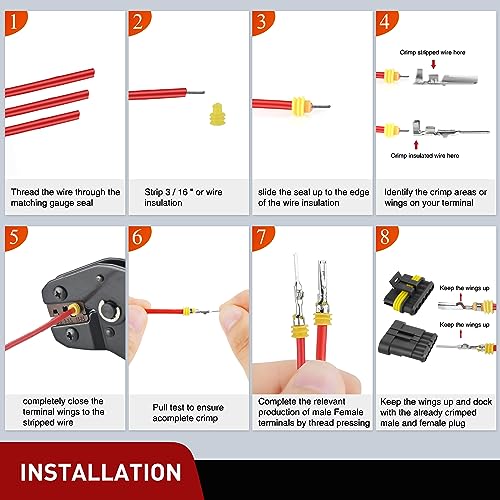 Nilight 260PCS 6 Pin Electrical Connector ‎Plug with Male Female Terminals - size: 6Pin Connector 200Pcs