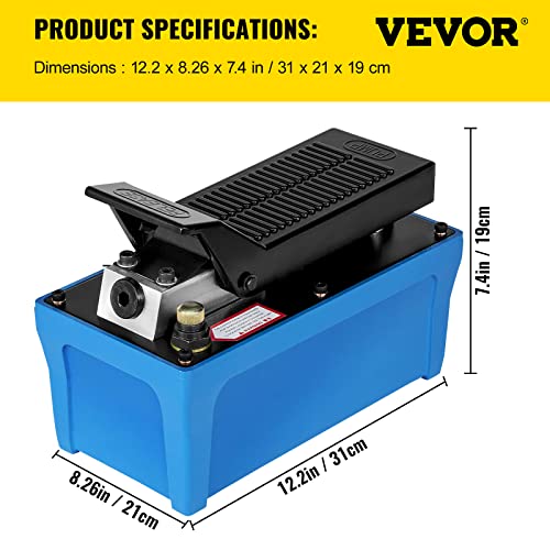 Mophorn Air Hydraulic Pump 10000 PSI Air Over Hydraulic Pump 1/2 Gal Reservoir Air Treadle Foot Actuated Hydraulic Pump 3/8" NPT with 6.56 ft Hose 2 Connector Single Acting for Car Repair (Blue)