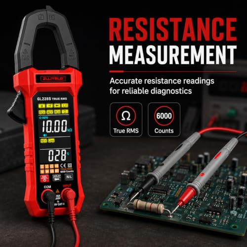 True RMS Digital Clamp Meter 6000 Counts Multimeter, AC/DC Voltage 600A AC Current Tester, NCV Non-Contact Voltage & Live Wire Detector, Auto Range Overload Protection for Home Industrial Repair