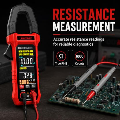 True RMS Digital Clamp Meter 6000 Counts Multimeter, AC/DC Voltage 600A AC Current Tester, NCV Non-Contact Voltage & Live Wire Detector, Auto Range Overload Protection for Home Industrial Repair