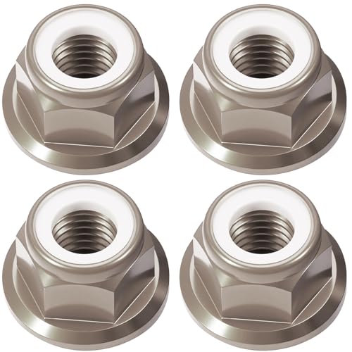 4Pcs M4 Flange Nuts Aluminum, M4-0.7mm Hex Flange Nylon Insert Lock Nuts for 1/10 Scale RC Car Traxxas Slash 4x4 2WD Stampede VXL Rustler VXL HPI Redcat Axial Racing Truck Buggy Crawler Wheels - color: Titanium, size: 4Pcs