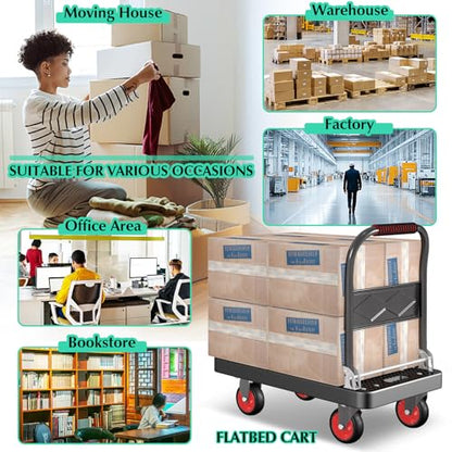 Foldable Platform Truck Cart with 3 Fence 1100lbs Capacity - color: Black, size: 28"x19"