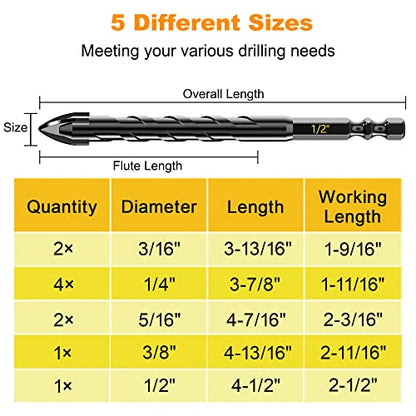 10Pcs Cross-Tip Masonry Drill Bit Set & Concrete Drill Bit Set, 3/16"-1/2" - size: 10 pcs 3/16"-1/2" Masonry Drill Bits