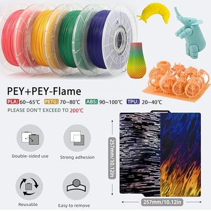 Build Plate for Bambu Lab A1 P1P P1S P2S X1 X1C X1E - Holographic Smooth PEI Build Plate Flexible Spring Steel 3D Printer Bed with Easy Release for PLA PETG TPU ABS - color: Ice Fire + Wood Grain