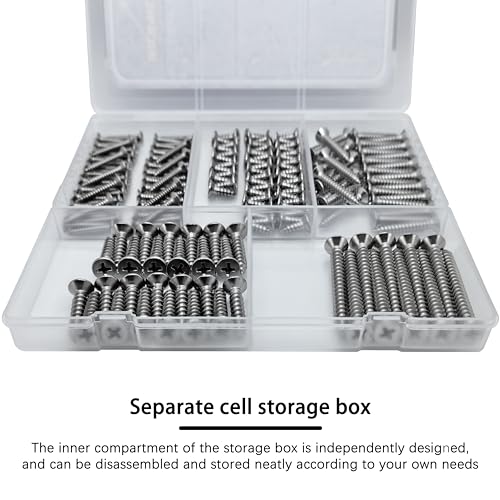 INDPRDO 175Pcs Stainless Steel Wood Screws Assortment Kit, #4#8#10 Phillips Flat Head Sheet Metal Screws Set, Self Tapping Screws for Metal, Small Screws,5 Sizes(3/4", 1/2", 1", 3/4", 1-1/2") - color: Stainless Steel Screws, size: #4 #8 #10 x 1/2"-1-1/2"