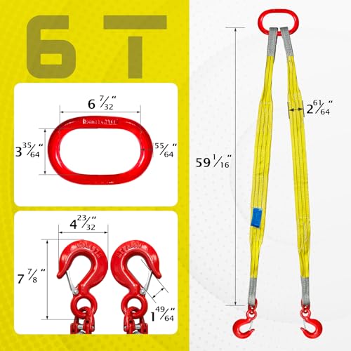 Lifting Slings Straps 13227 Pounds Capacity with Hooks - 5 Feet - size: 13227 lb / 5 ft