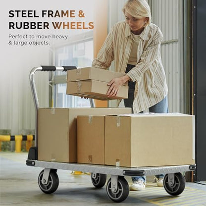 2200 lbs. Capacity Foldable Push Cart Dolly | Moving Platform Hand Truck | Heavy Duty Space Saving Collapsible | Swivel Flat Bed Wagon - Furniture Luggage Lifting - color: Silver, size: 2200 lbs. Capacity