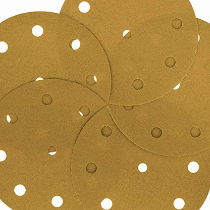 Dura-Gold 5" Gold Sanding Discs, 120 Grit, Box of 50, 9 Hole Pattern, H & L - size: 120-Grit